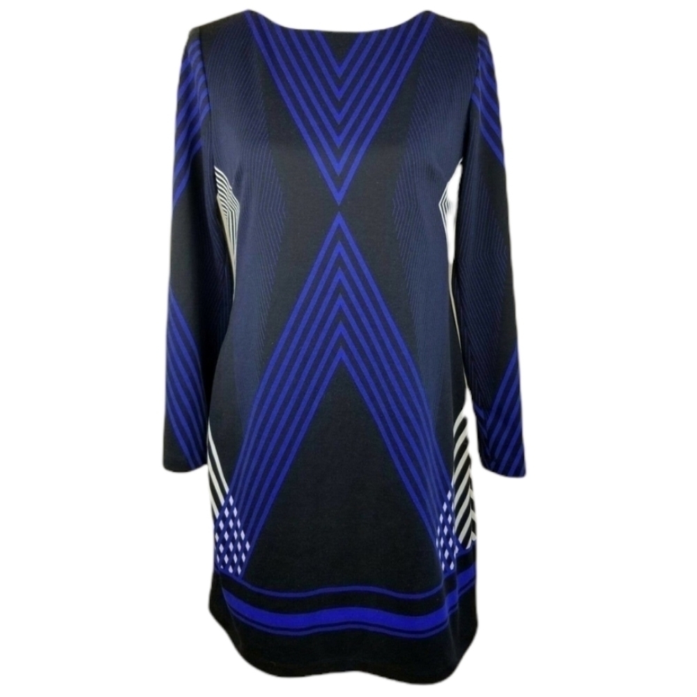 Vince Camuto Shift Dress Size 6 Blue Black White Geometric Work Career